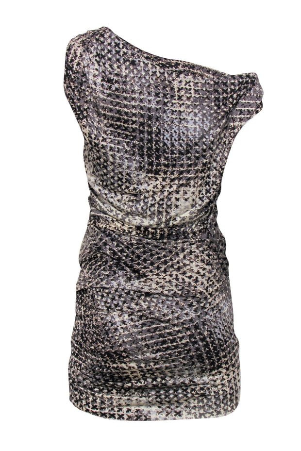 Current Boutique-Halston Heritage - Cream, Grey & Black Snakeskin Print Ruched Dress Sz S