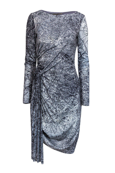 Current Boutique-Halston Heritage - Grey & White Nail Print Long Sleeve Dress Sz 2