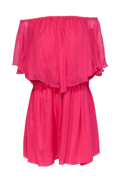 Current Boutique-Halston Heritage - Hot Pink Off-the-Shoulder Silk Fit & Flare Dress Sz 6