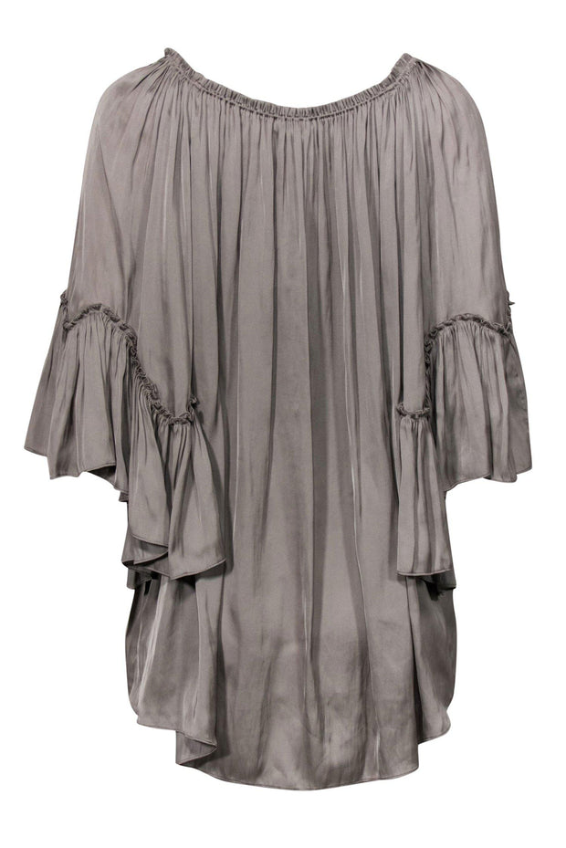 Current Boutique-Halston Heritage - Light Grey Wide Sleeve Ruffle Off-the-Shoulder Tunic Sz XS
