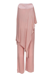 Current Boutique-Halston Heritage - Light Pink Strapless Silk Jumpsuit w/ Tie & Flounce Sz 4