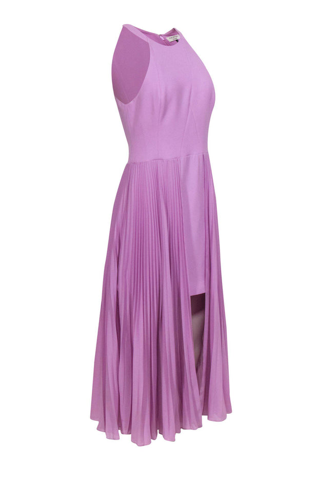 Current Boutique-Halston Heritage - Lilac Halter High-Low Sheath Mini Dress w/ Pleated Draping Sz 6