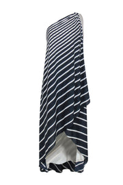 Current Boutique-Halston Heritage - Navy & White Striped One-Shoulder High-Low Dress Sz M