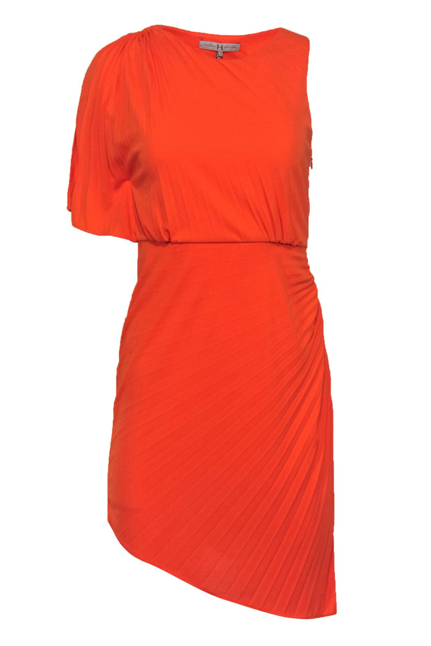 Current Boutique-Halston Heritage - Orange Pleated Sheath Dress w/ Side Sash Sz 2
