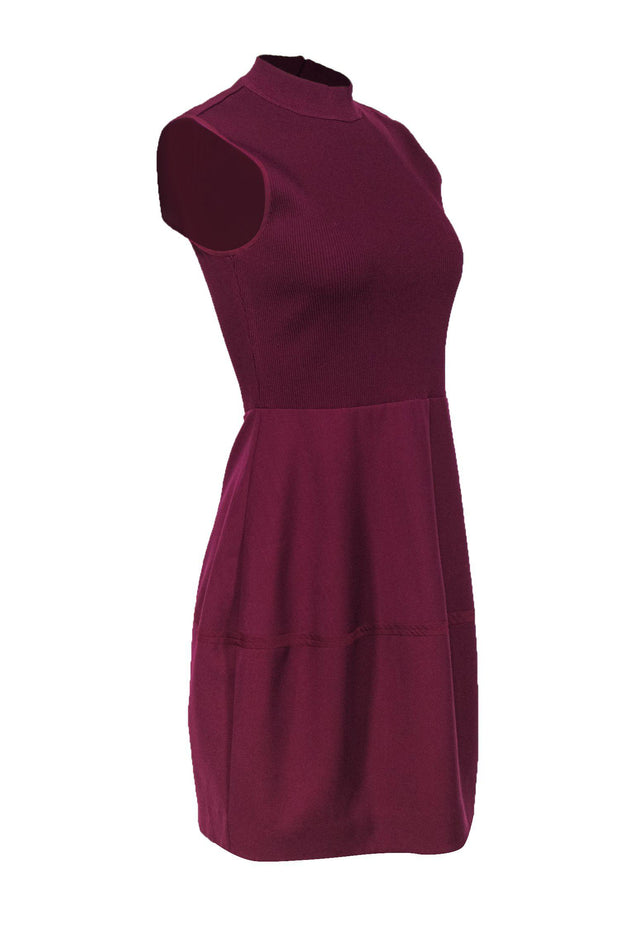 Current Boutique-Halston Heritage - Raspberry Mock Neck A-Line Dress Sz 4