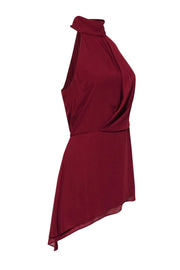 Current Boutique-Halston Heritage - Red Mock Neck Blouse w/ Draping Sz 12