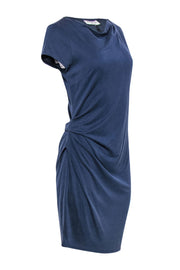 Current Boutique-Halston Heritage - Steel Blue Boatneck Ruched T-Shirt Dress Sz M