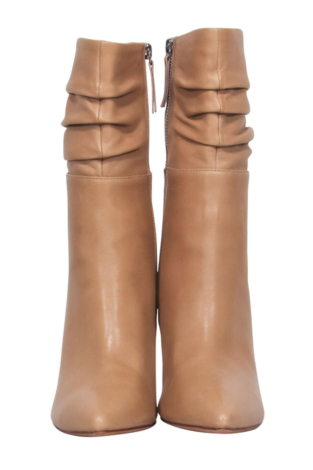 Current Boutique-Halston Heritage - Tan Leather Ruched Heel Booties Sz 7