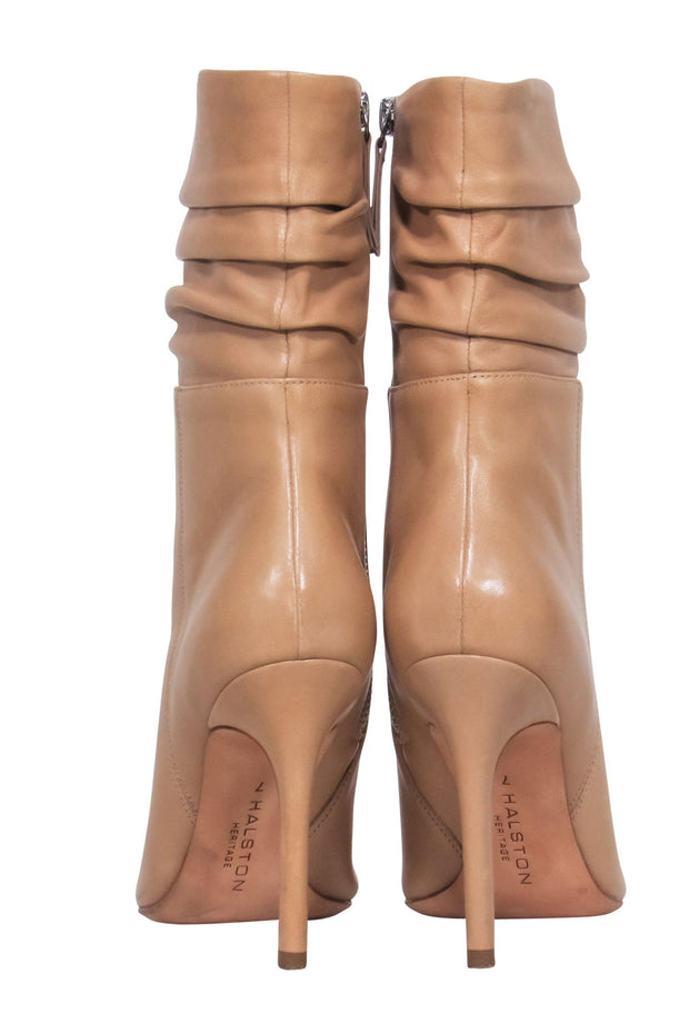 Current Boutique-Halston Heritage - Tan Leather Ruched Heel Booties Sz 7