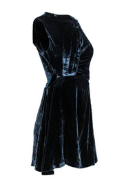 Current Boutique-Halston - Teal Velvet Ruched Sheath Dress w/ Waist & Bust Cutouts Sz XS