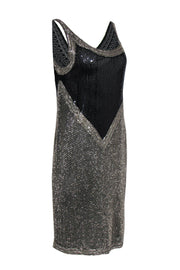 Current Boutique-Halston - Vintage Silver & Black Beaded & Sequin Silk Midi Dress Sz 10