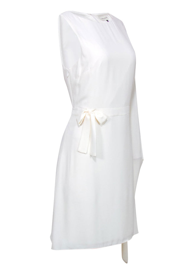 Current Boutique-Halston - White Sheath Dress w/ Draped Sleeve Sz 10