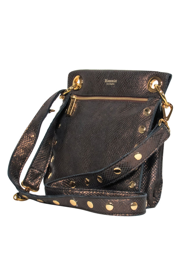 Current Boutique-Hammitt - Bronzed Reptile Textured Leather Crossbody w/ Studs