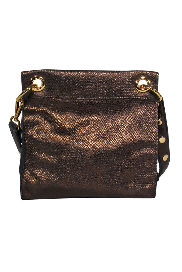 Current Boutique-Hammitt - Bronzed Reptile Textured Leather Crossbody w/ Studs