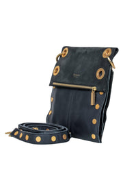Current Boutique-Hammitt - Navy & Gold Leather Fold-Over "VIP" Crossbody Bag