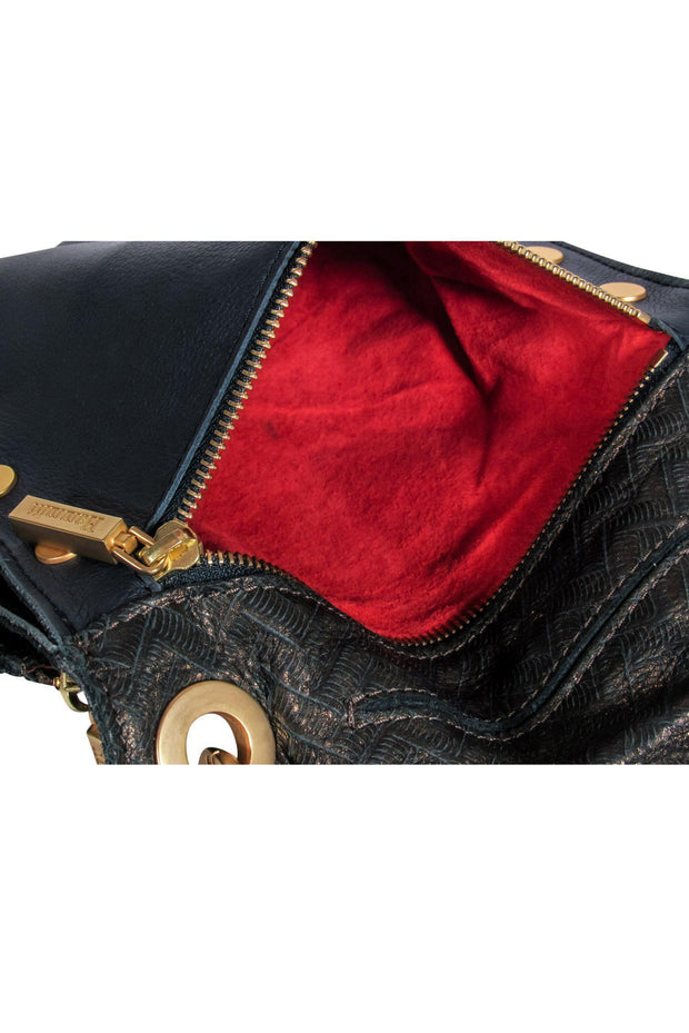 Current Boutique-Hammitt - Navy & Gold Leather Fold-Over "VIP" Crossbody Bag