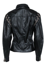 Current Boutique-Harley Davidson - Vintage Black Leather Moto Jacket w/ Silver Chains Sz S