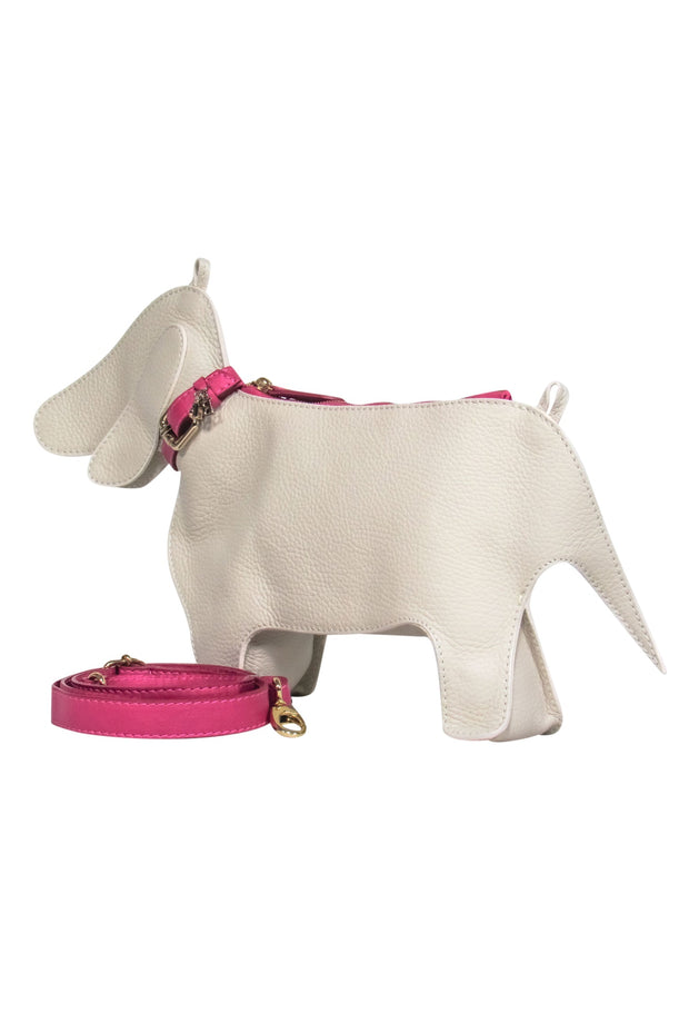Current Boutique-Harmont & Blaine - White & Pink Pebbled Leather Dachshund Crossbody