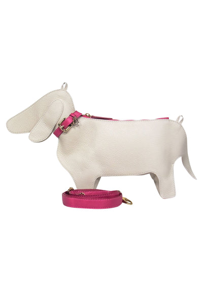 Current Boutique-Harmont & Blaine - White & Pink Pebbled Leather Dachshund Crossbody