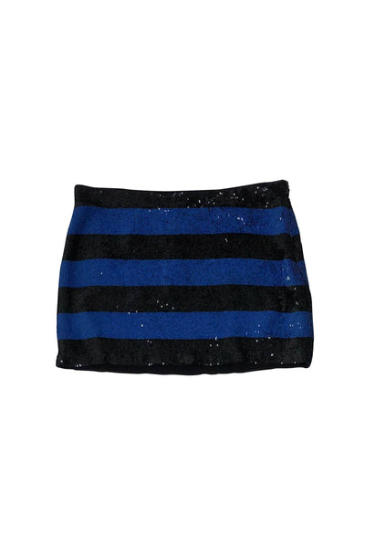 Current Boutique-Haute Hippie - Black & Blue Sequin Miniskirt Sz S