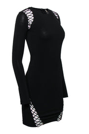 Current Boutique-Haute Hippie - Black Lace-Up Trim Long Sleeved Bodycon Sz XS