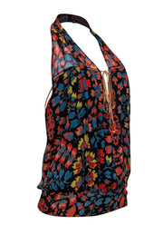 Current Boutique-Haute Hippie - Black & Multicolored Floral Print Silk Halter Blouse Sz S