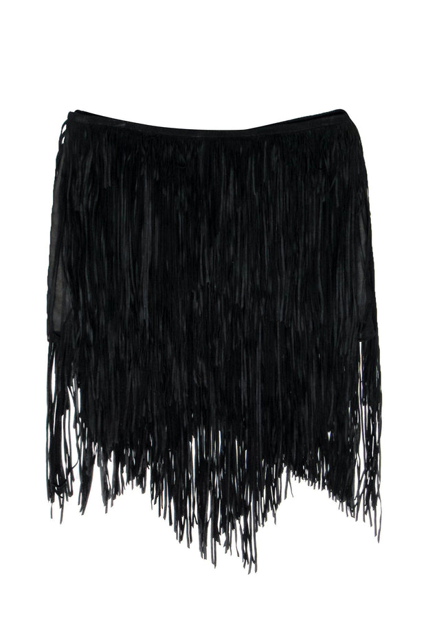 Current Boutique-Haute Hippie - Black Suede Fringe Miniskirt Sz M