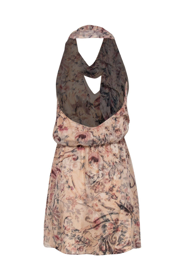 Current Boutique-Haute Hippie - Blush Floral Print Silk Sleeveless Fit & Flare Halter Dress Sz 4
