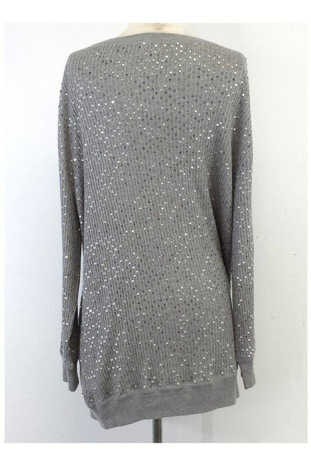 Current Boutique-Haute Hippie - Grey Silk Blend Sequin Long Sleeve Sweater Sz S