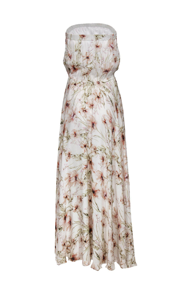 Current Boutique-Haute Hippie - Ivory & Light Pink Floral Print Strapless Maxi Dress Sz M