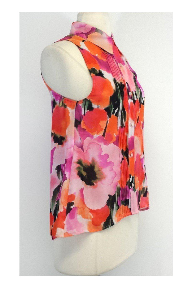 Current Boutique-Haute Hippie - Pink & Orange Print Silk Sleeveless Top Sz XS