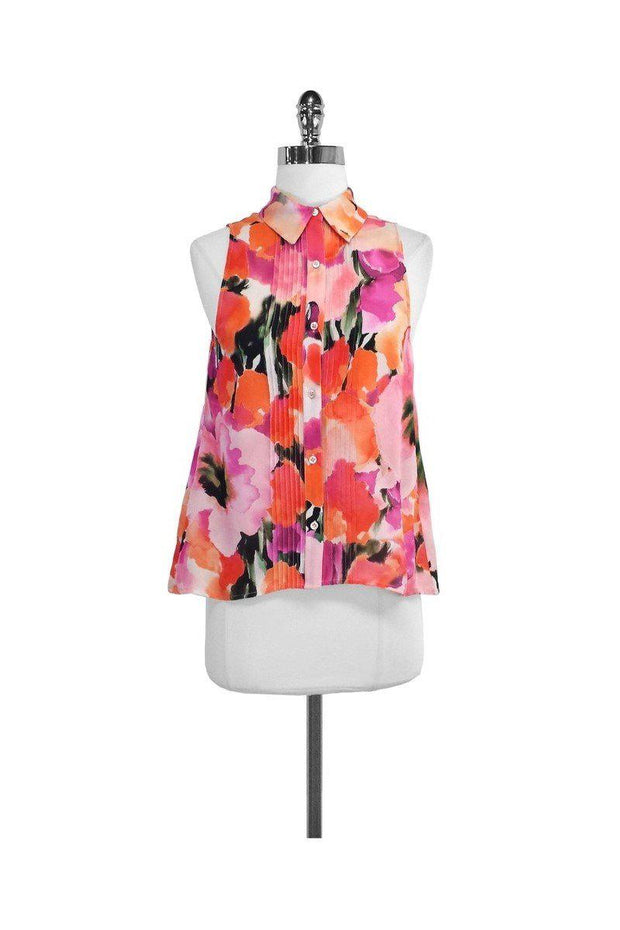 Current Boutique-Haute Hippie - Pink & Orange Print Silk Sleeveless Top Sz XS