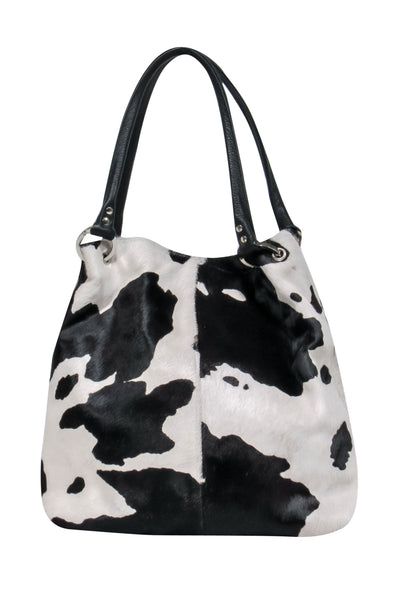 Current Boutique-Heat and Fury - White & Black Cow Print Calf Hair Tote