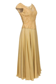 Current Boutique-Helen Morley for Saks Fifth Avenue - Beige Cap Sleeve Gown w/ Floral Lace Top Sz 8