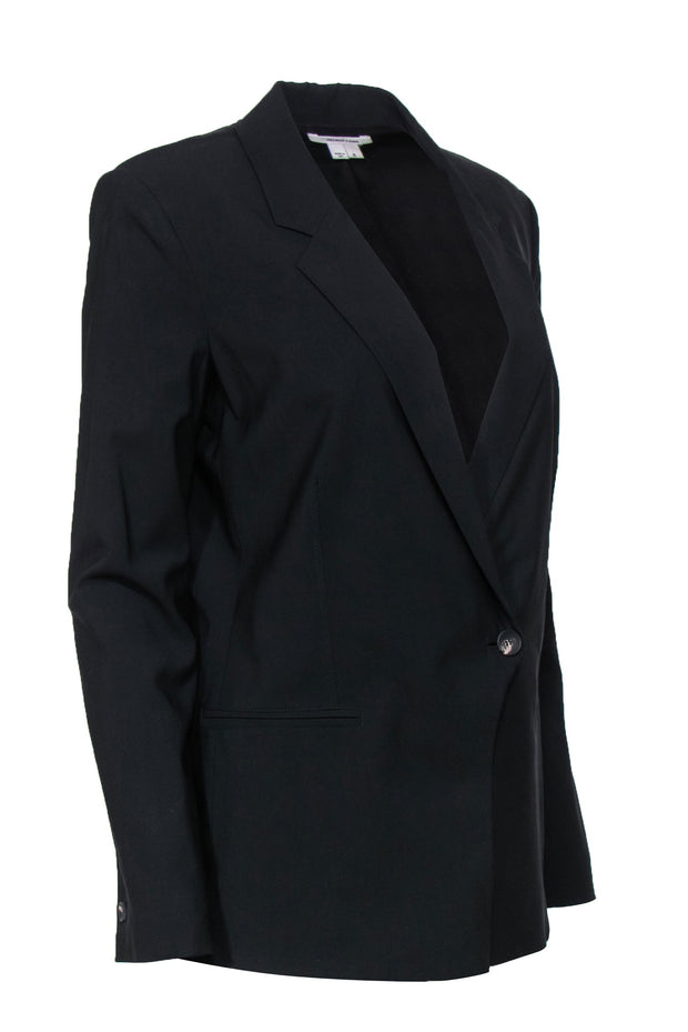 Current Boutique-Helmut Lang - Black Buttoned Blazer w/ Curved Opening Sz 8