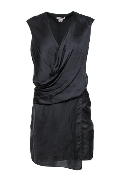 Current Boutique-Helmut Lang - Black Charcoal Satin Draped Dress Sz S