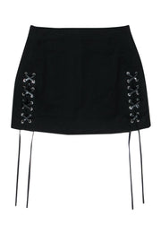 Current Boutique-Helmut Lang - Black Cotton Miniskirt w/ Leather Lace-Up Sides Sz 8