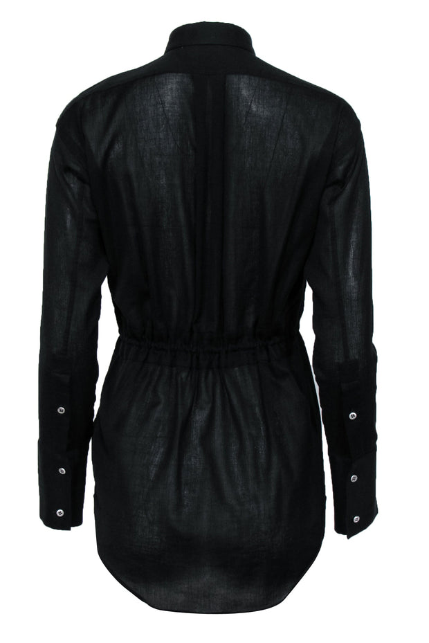 Current Boutique-Helmut Lang - Black Crinkled Texture Cotton Blouse w/ Drawstring Waist Sz XP