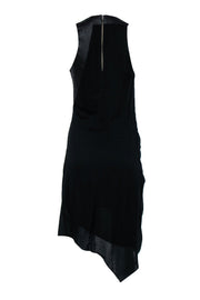 Current Boutique-Helmut Lang - Black Draped & Knotted Sleeveless Midi Dress w/ Leather Trim Sz 4