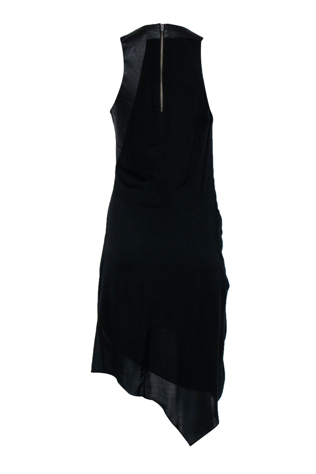 Current Boutique-Helmut Lang - Black Draped & Knotted Sleeveless Midi Dress w/ Leather Trim Sz 4