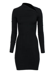 Current Boutique-Helmut Lang - Black Long Sleeve Bodycon Dress w/ Asymmetric Neckline Sz 0