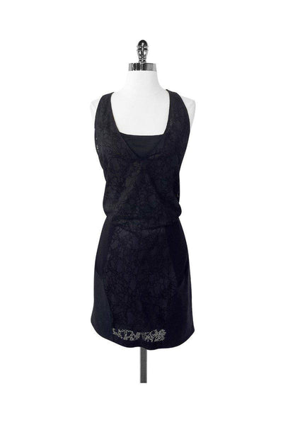 Current Boutique-Helmut Lang - Black Perforated Suede Sleeveless Dress Sz 10