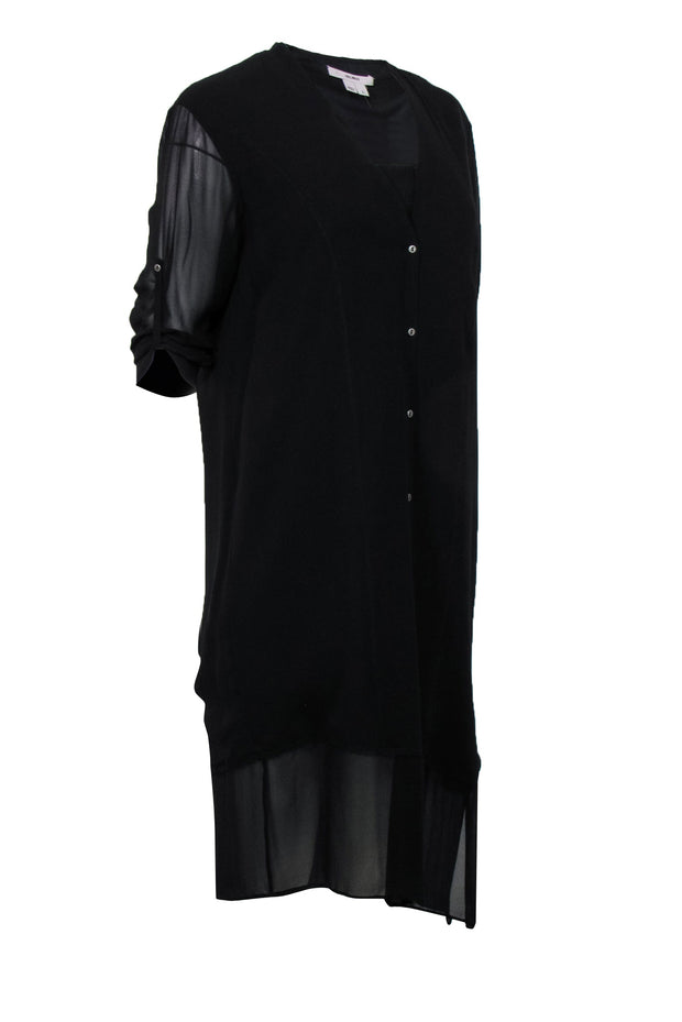 Current Boutique-Helmut Lang - Black Silk Three-Quarter Sleeve Shift Dress Sz L
