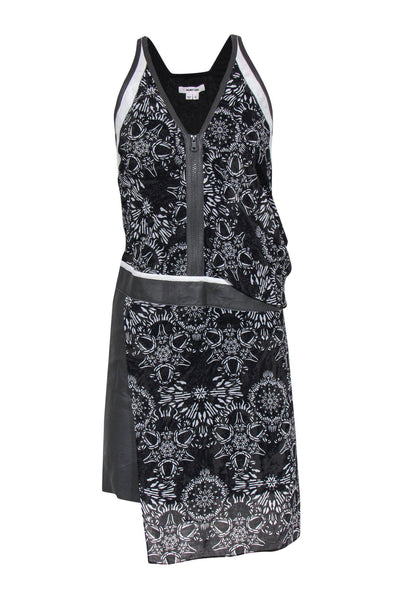 Current Boutique-Helmut Lang - Black & White Patterned Sheath Dress w/ Leather Sz 2