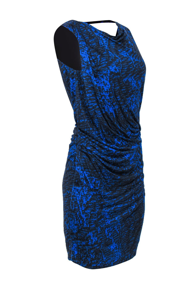 Current Boutique-Helmut Lang - Blue & Black Printed Open Back Draped Dress Sz S