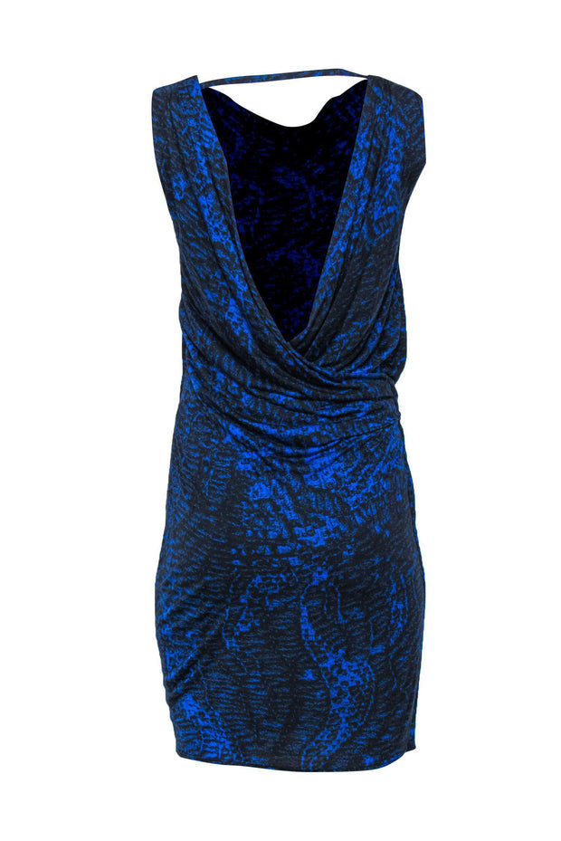 Current Boutique-Helmut Lang - Blue & Black Printed Open Back Draped Dress Sz S