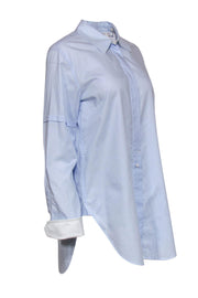Current Boutique-Helmut Lang - Blue & White Striped Collared Blouse w/ Cuffs Sz L