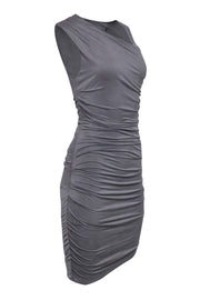 Current Boutique-Helmut Lang - Grey Sleeveless Ruched "Tuck" Midi Dress Sz S
