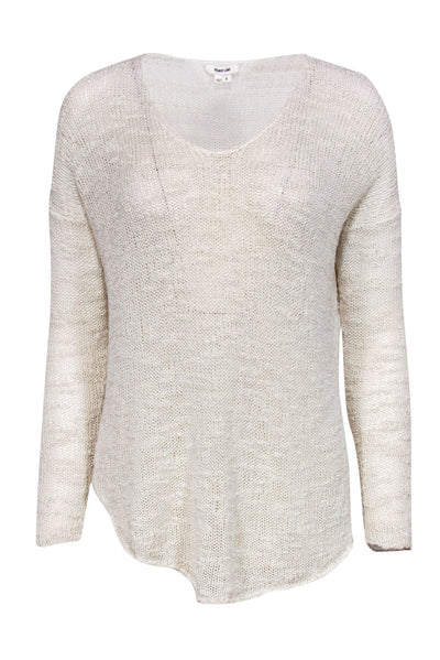 Current Boutique-Helmut Lang - Ivory Open Knit Silk Sweater w/ Asymmetrical Hem Sz S