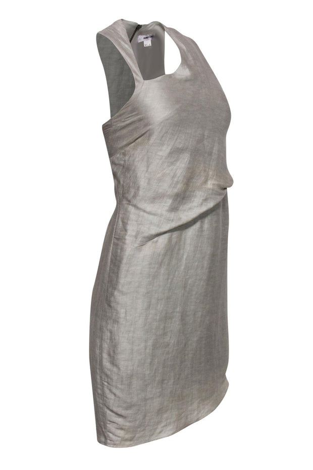 Current Boutique-Helmut Lang - Light Gray Linen Dress w/ Asymmetric Neckline Sz 2